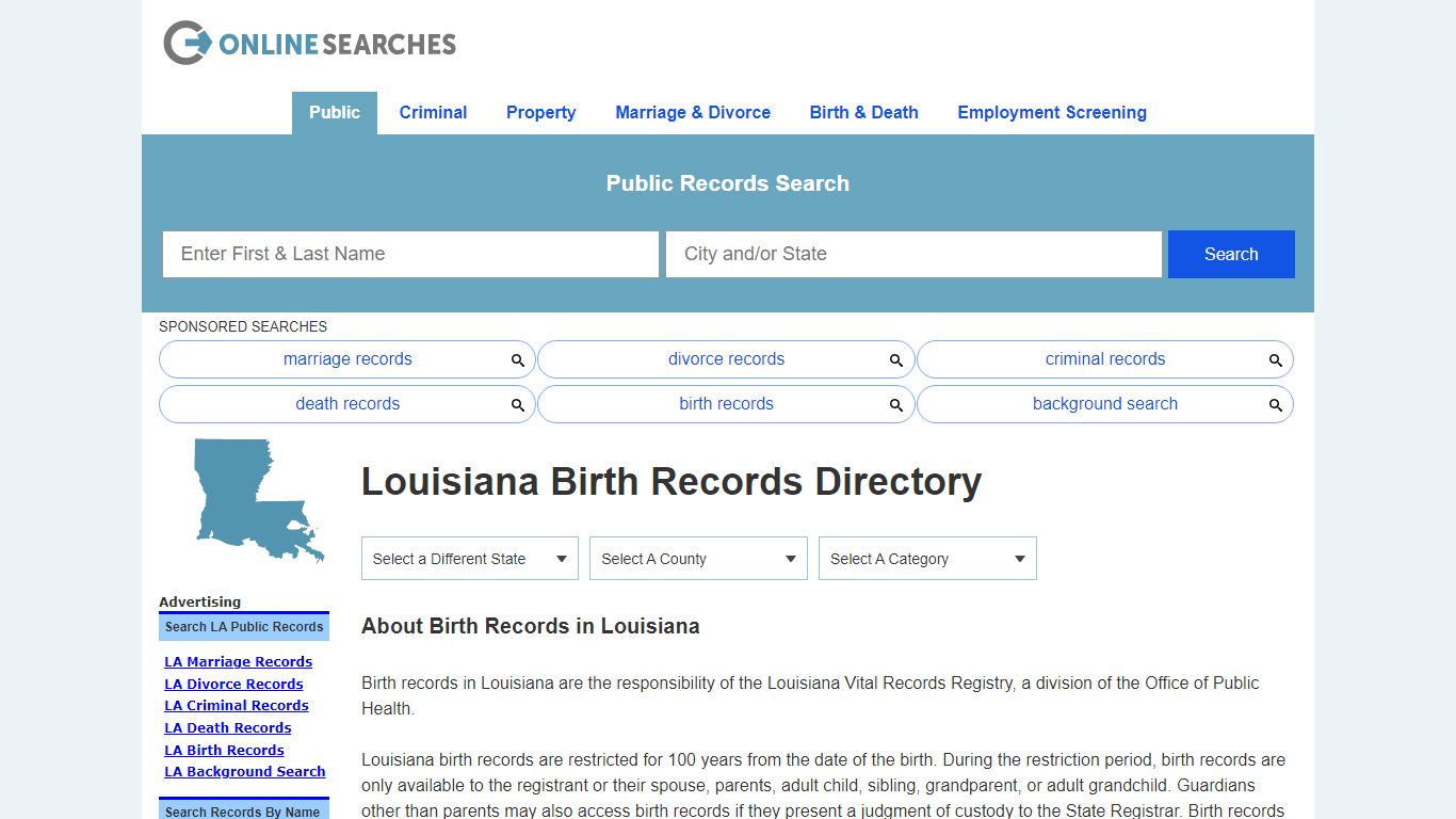Louisiana Birth Records Search Directory