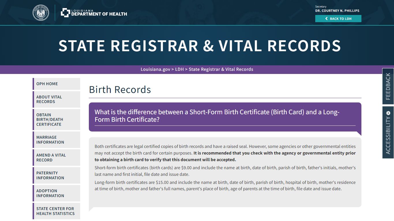Birth Records - Louisiana Department of Health